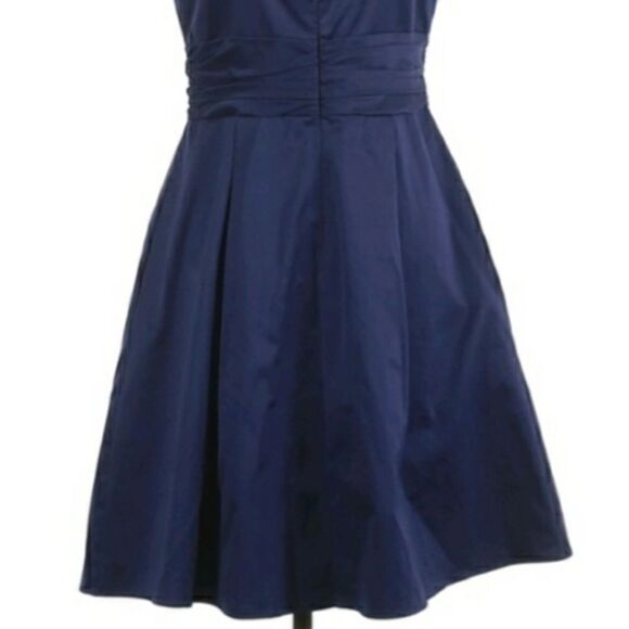 David's Bridal Twist Y-neck Halter Mini Fit & Flare Dress Pockets Navy Sz 2 - Picture 9 of 10